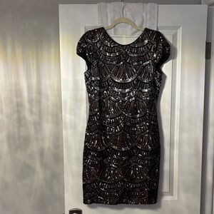 Dress the Population Black Sequin Cap-Sleeve Dress